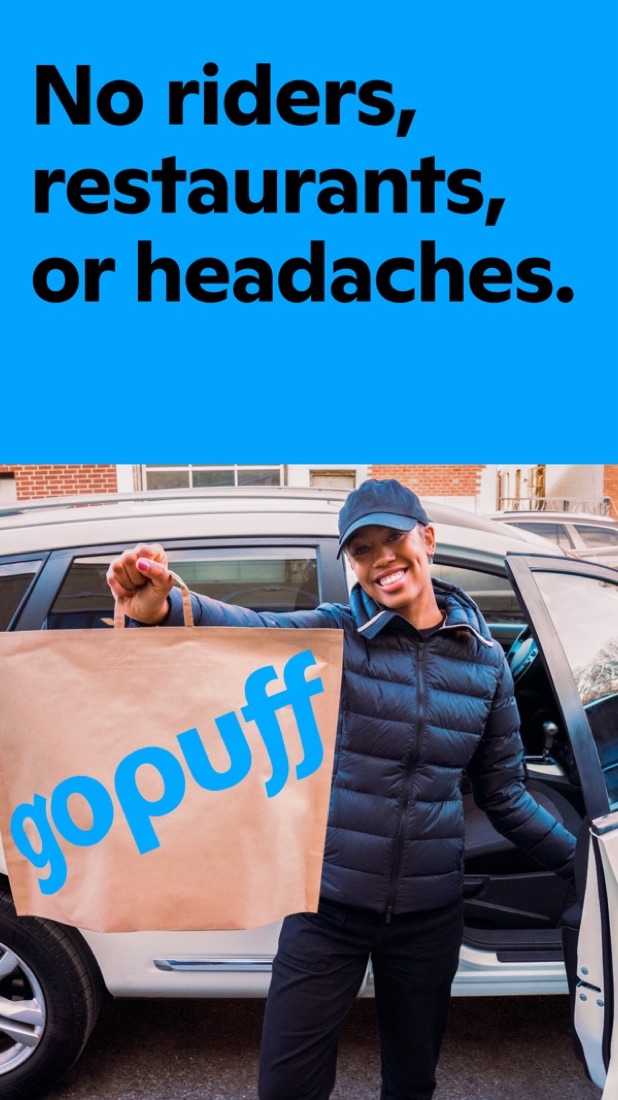 Tela do app Gopuff Driver